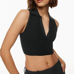 Aritzia - Babaton. Black Sculpt Knit Polo Top